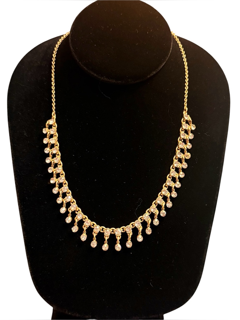 J. Crew Gold with Clear Crystal Teardrop Fringe Necklace